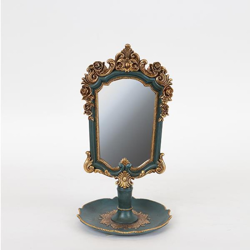 STAND MIRROR, POLYRESIN, GOLD-GREEN,, 15.3x15.3x27.2cm 751-12034
