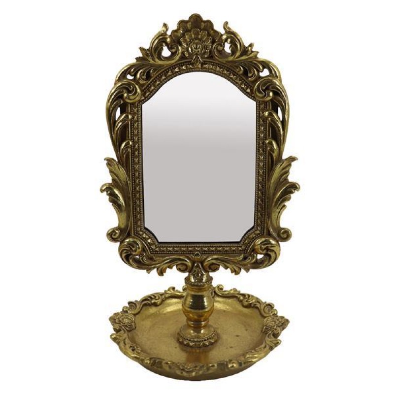 STAND MIRROR, POLYRESIN, GOLD, 16x15.5x26.7cm 751-12052