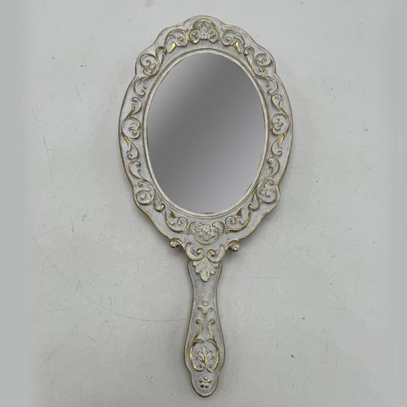 HAND MIRROR, POLYRESIN, WHITE-GOLD, 11.5x2x25cm 751-12061