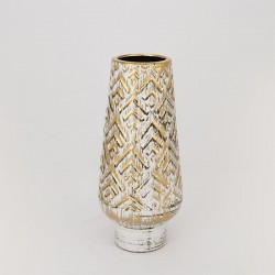 КЕРАМИЧНА ВАЗА БЯЛА И ЗЛАТНА 13X13X33 СМ