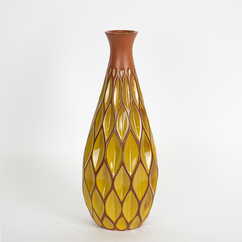 КЕРАМИЧНА ВАЗА ТЕРАКОТА И ЖЪЛТО 14.5X14.5X37CM