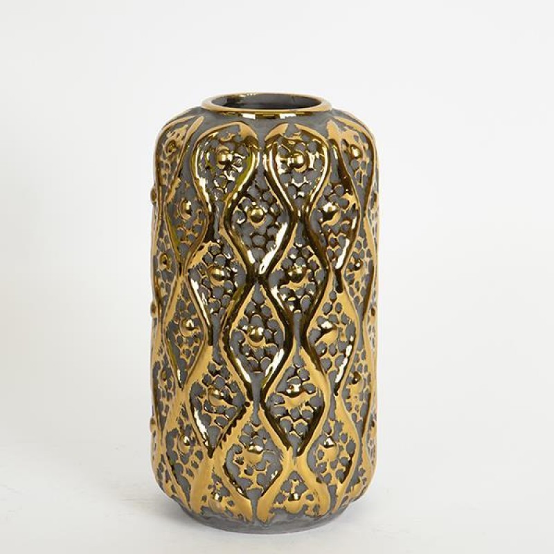 КЕРАМИЧНА ВАЗА СИВА И ЗЛАТНА 14.5X14.5X26CM КЕРАМИЧНА ВАЗА СИВА И ЗЛАТНА 14.5X14.5X26CM