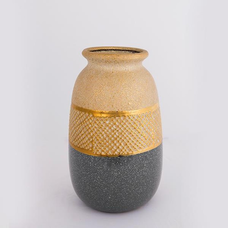 КЕРАМИЧНА ВАЗА ЗЛАТНО И СИВО 15.5X15.5X25.5CM