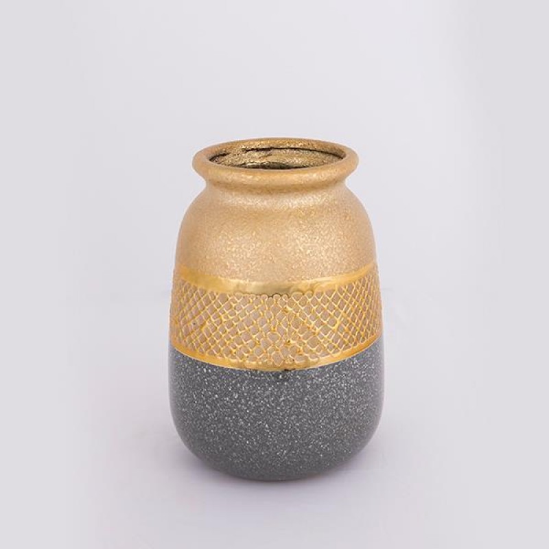 КЕРАМИЧНА ВАЗА ЗЛАТНО И СИВО 13.5X13.5X19CM