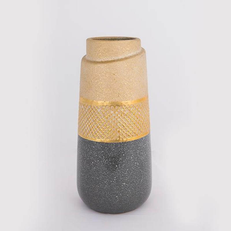 КЕРАМИЧНА ВАЗА ЗЛАТНО И СИВО 13.5X13.5X29.5CM