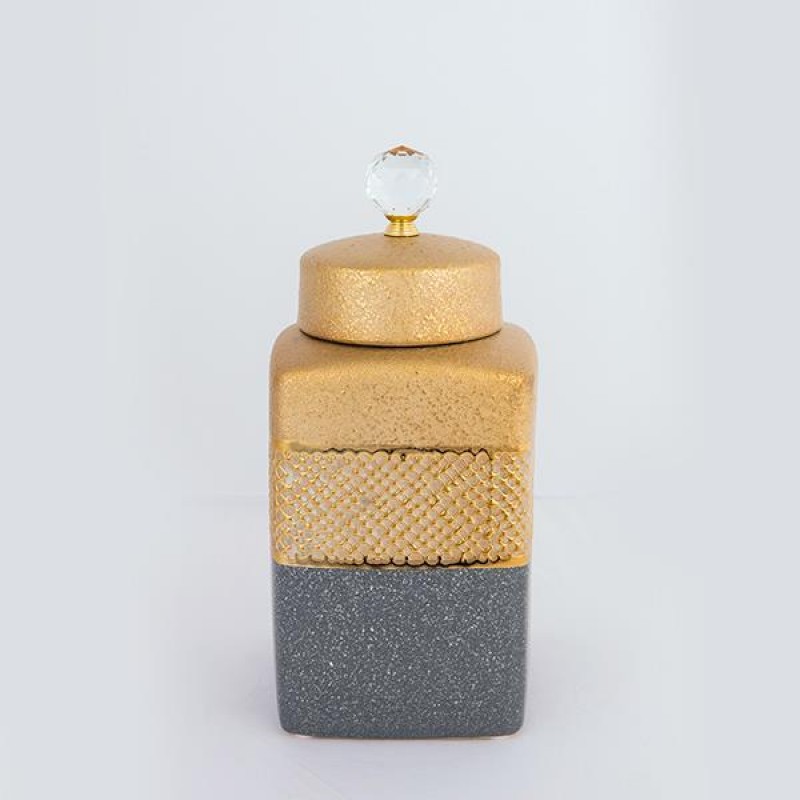КЕРАМИЧНА ВАЗА С КАПАК, СИВО-КАФЯВА, 14.5X14.5X30 СМ КЕРАМИЧНА ВАЗА С КАПАК, СИВО-КАФЯВА, 14.5X14.5X30 СМ