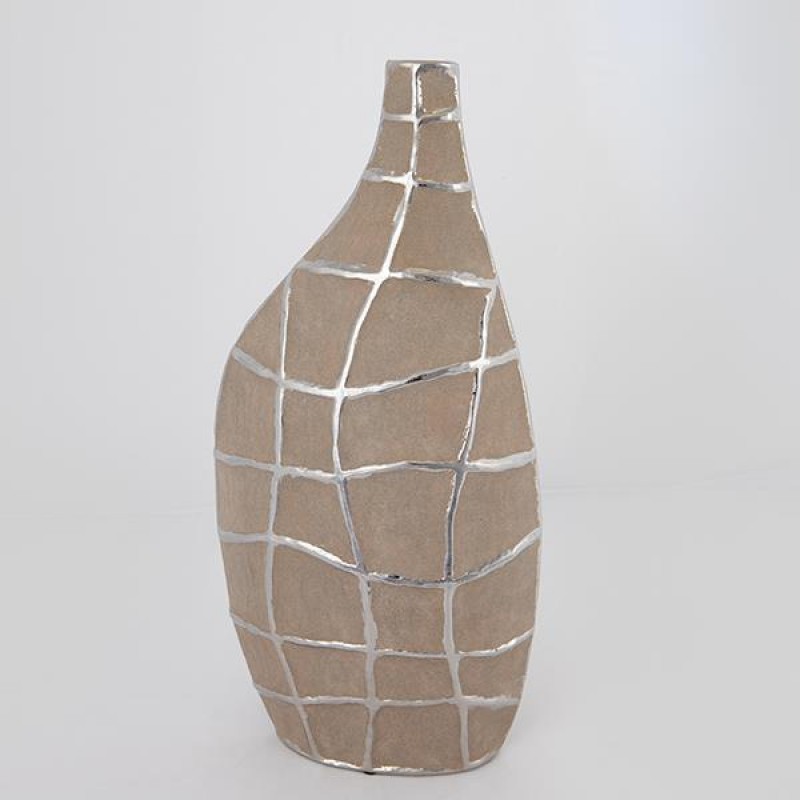 КЕРАМИЧНА ВАЗА КАФЯВО И СРЕБЪРНО 21.5X11.5X45CM