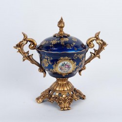 СЛАДКАРНИЦА С КЕРАМИЧЕН КАПАК, СИНЯ С ЦВЕТЯ СЛАДКАРНИЦА С КЕРАМИЧЕН КАПАК, СИНЯ С ЦВЕТЯ