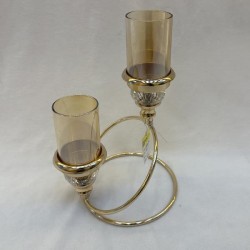 КАНДЕЛАР С 2 ПОСТАВКИ, МЕТАЛЕН, ЗЛАТИСТ, 24X13CM КАНДЕЛАР С 2 ПОСТАВКИ, МЕТАЛЕН, ЗЛАТИСТ, 24X13CM