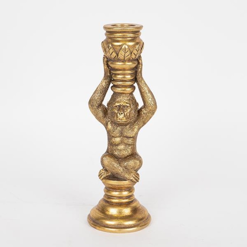 СВЕЩНИК АПЕ, ПОЛИРЕСИН, АНТИК ЗЛАТО, 8X8X26 СМ