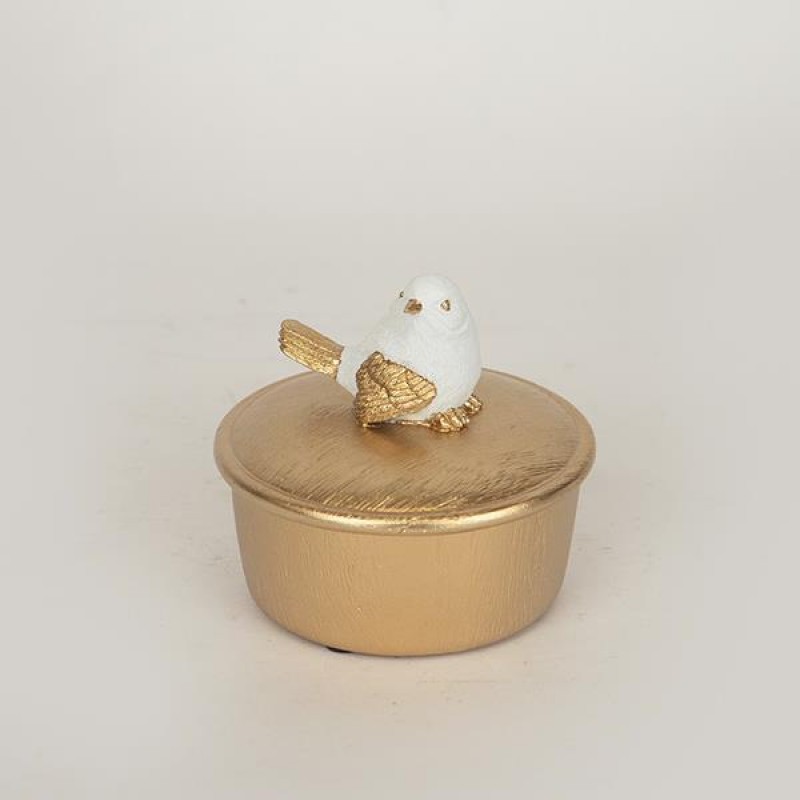ДЕКОРАТИВНА КУТИЯ ДЪРВО, БЯЛА-ЗЛАТНА, 10X10X9CM