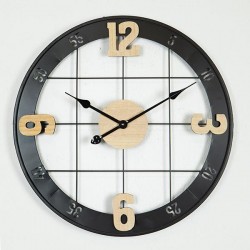 WALL CLOCK, METAL-WOOD, BLACK-NATURAL, 60x4.5x60cm 753-10032