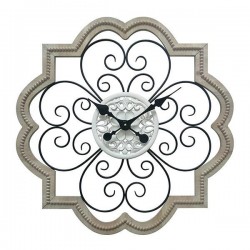 WALL CLOCK, WOODEN, BLACK & BROWN NATURAL, FLOWER DESIGN, 70X4.5CM 753-13018