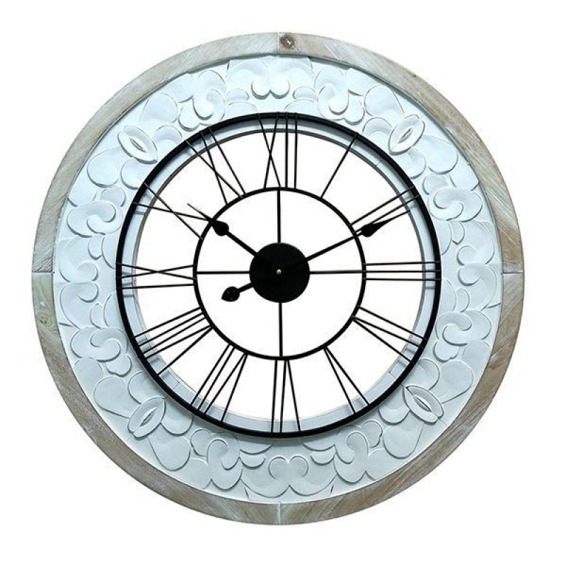 WALL CLOCK, WOODEN, BLACK, ECRU-NATURAL 80X4.5CM 753-13019