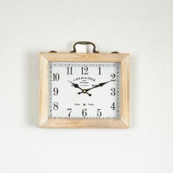 TABLE CLOCK, WOOD- METAL, WHITE - NATURAL, 30x8x31cm 753-13041 TABLE CLOCK, WOOD- METAL, WHITE - NATURAL, 30x8x31cm 753-13041