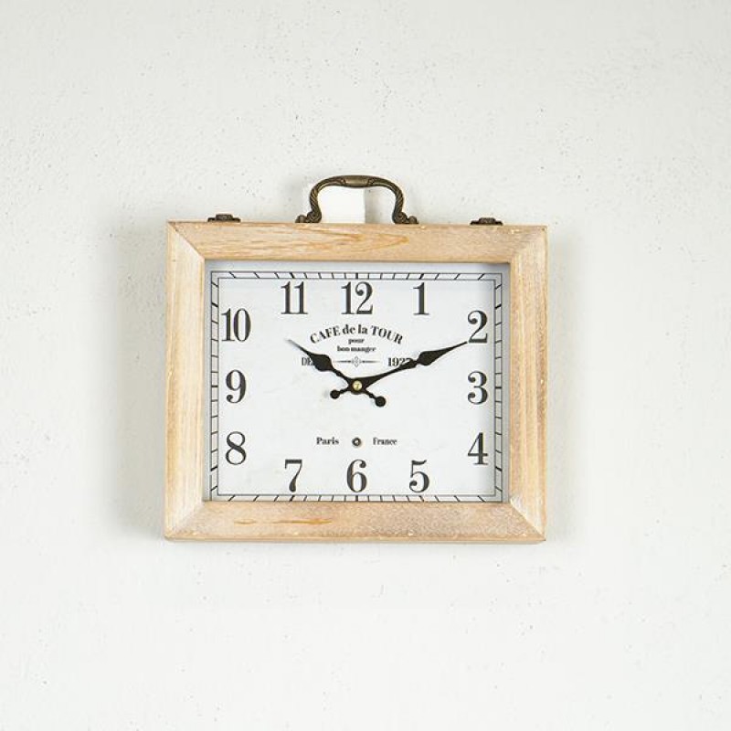 TABLE CLOCK, WOOD- METAL, WHITE - NATURAL, 30x8x31cm 753-13041
