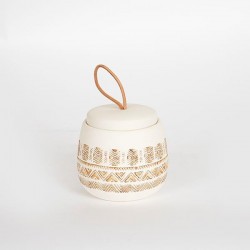 JAR, WITH TOP, CERAMIC, BEIGE, DESIGN IN BROWN, 9.5x9.5x9cm 754-10011 JAR, WITH TOP, CERAMIC, BEIGE, DESIGN IN BROWN, 9.5x9.5x9cm 754-10011