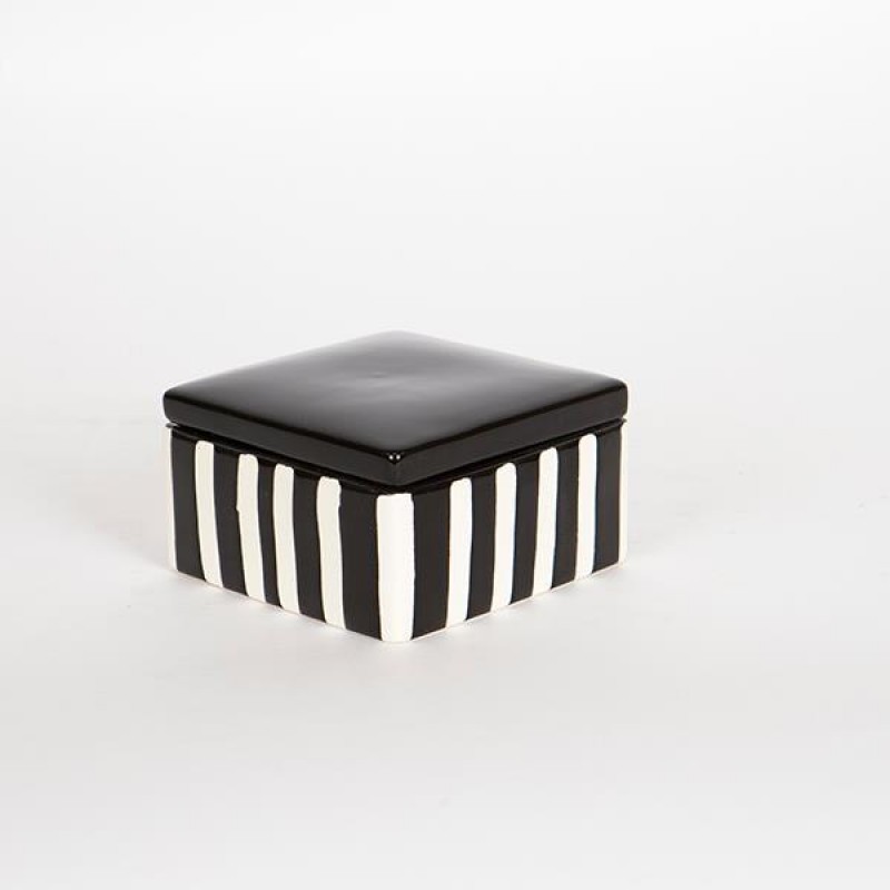 JAR, WITH TOP, CERAMIC, BLACK&WHITE,  10x10x4.5cm 754-10015