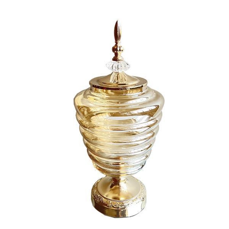 CONTAINER WITH CAP, GLASS-METAL, GOLD, 12x38cm 754-10019