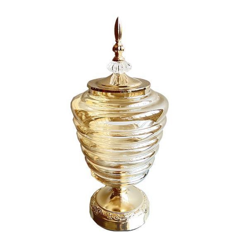 CONTAINER WITH CAP, GLASS-METAL, GOLD, 12x42cm 754-10020