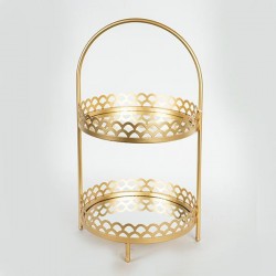 DESSERT TOWER, WOODEN, 2 TIERS, METAL , GOLD, 31x29x54.5cm 754-11014 DESSERT TOWER, WOODEN, 2 TIERS, METAL , GOLD, 31x29x54.5cm 754-11014
