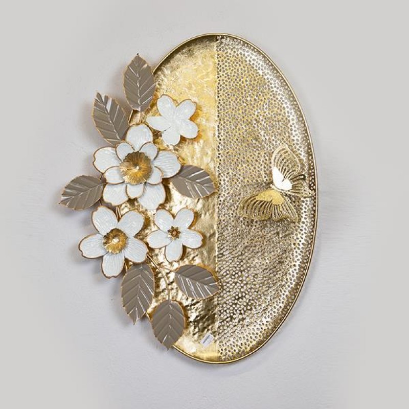 WALL DECOR, METALLIC,  FLOWERS, GOLD-GREY- WHITE , 78.7x99.1x8.9cm 755-10019