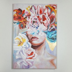 ПЛАТНО С ЖЕНСКИ ОБРАЗ И РОЗОВИ ЦВЕТЯ 80X120 СМ