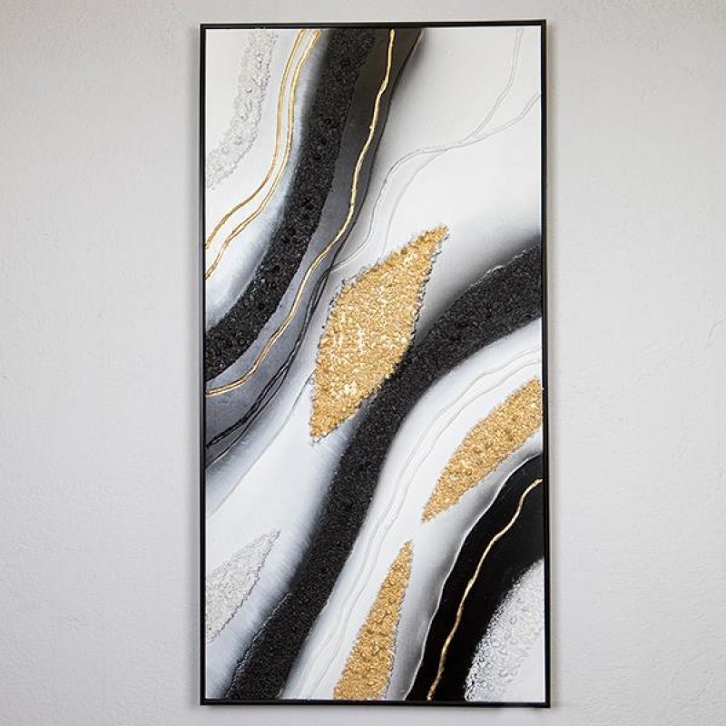 КАНВАС СТЕННА КАРТИНА ЧЕРНО И ЗЛАТНО-БЯЛО 62X122X4.5CM