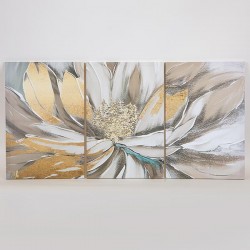 CANVAS PRINT, S/3, WATER LILLY, GOLD-WHITE-BEIGE, 120x60cm 755-12087 CANVAS PRINT, S/3, WATER LILLY, GOLD-WHITE-BEIGE, 120x60cm 755-12087