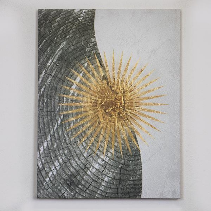 CANVAS PRINT, ABSTRACT ART SUN, CREAM-DARK BLUE-GOLD, 60x80cm 755-12095
