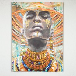CANVAS PAINTING, WOMANS FACE WITH TURBAN, ORANGE-BLACK-BEIGE,80x3x110xcm 755-12108 CANVAS PAINTING, WOMANS FACE WITH TURBAN, ORANGE-BLACK-BEIGE,80x3x110xcm 755-12108
