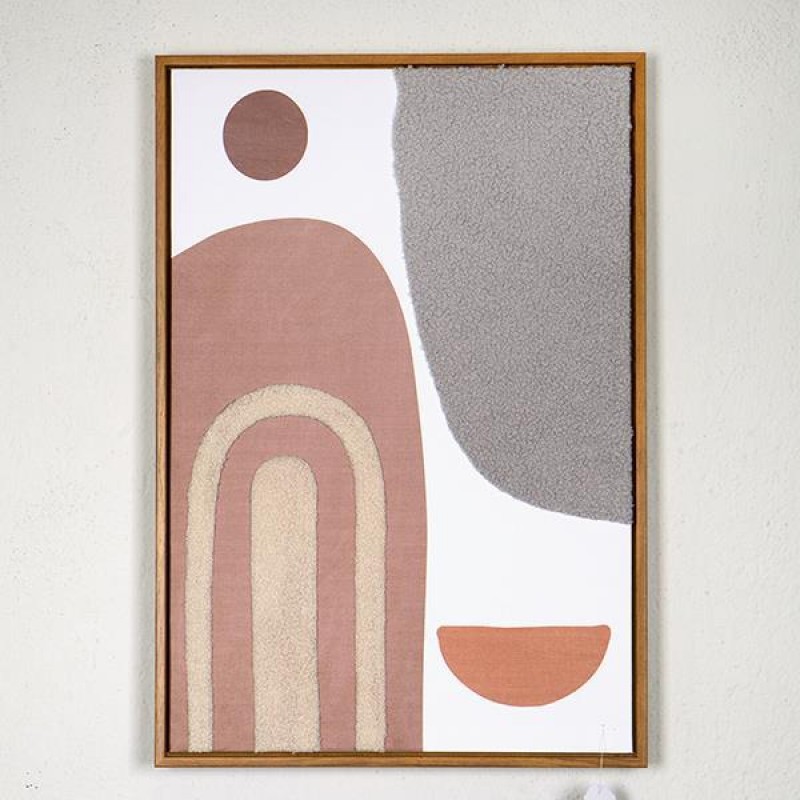 CANVAS  PAINTING, WITH PS FRAME, ABDTRACT  ART ,  CIRCLES, WHITE-BEIGE-BROWN, 42,5x2,8x62,5cm 755-12109