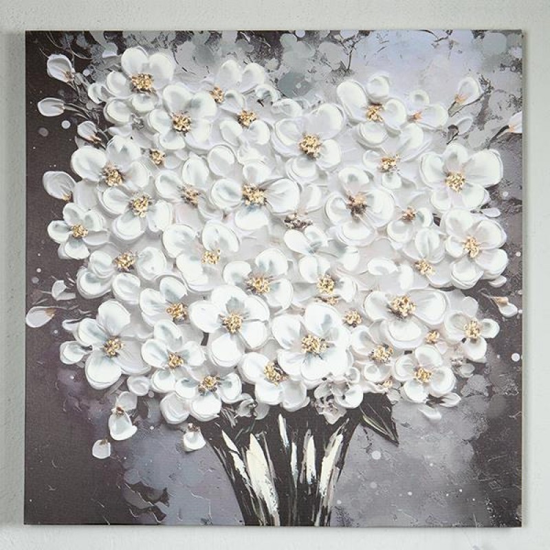 CANVAS  PAINTING,  FLOWERS IN  A BLACK VASE, WHITE- BLACK, 80x3x80cm 755-12114
