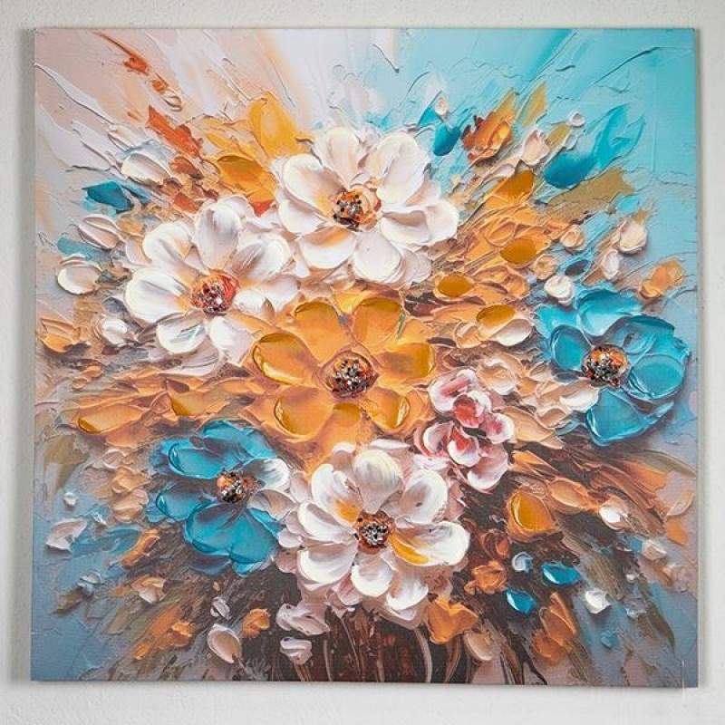 КАНВАС КАРТИНА ЦВЕТЯ БЯЛО ЖЪЛТО-БЕБЕШКО СИНЬО 80X80X2.5CM КАНВАС КАРТИНА ЦВЕТЯ БЯЛО ЖЪЛТО-БЕБЕШКО СИНЬО 80X80X2.5CM