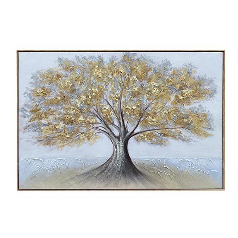 CANVAS  PAINTING,GOLD FRAME, TREE, GREY-BLACK & GOLD, 120x80x3.5cm 755-12138
