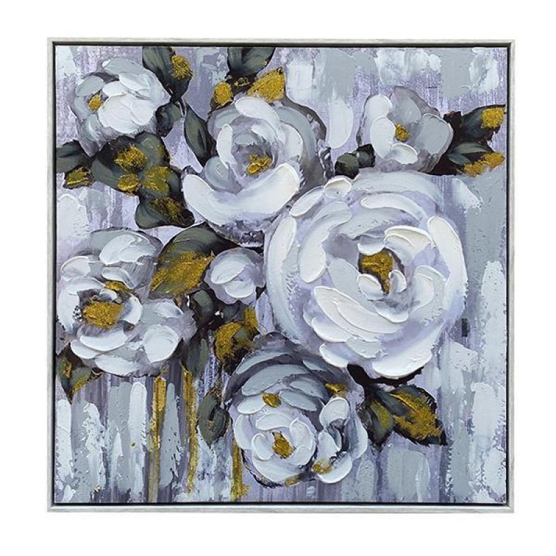 CANVAS  PAINTING,  FLOWERS, BROWN & GOLD, 60x60x3.5cm 755-12143