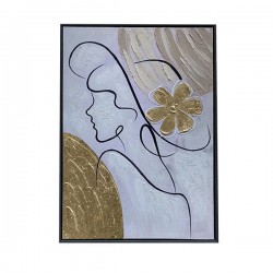 CANVAS PAINTING, FEMALE, BEIGE-WHITE-BLACK &GOLD, 50x70x3.5cm 755-12146 CANVAS PAINTING, FEMALE, BEIGE-WHITE-BLACK &GOLD, 50x70x3.5cm 755-12146