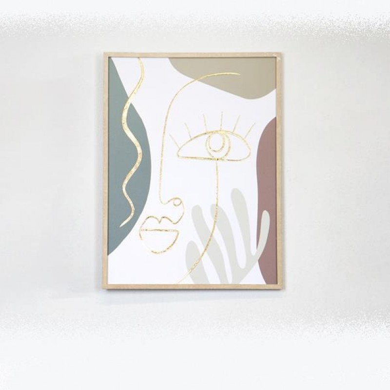 FRAMED WALL ART, WITH  PLASTER, FACE-RIGHT  EYE,WHITE- DARK GREEN- BROWN, GOLD 45x60x2,2CM 755-12173