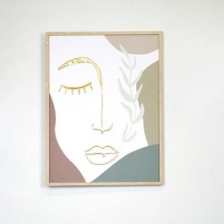 FRAMED WALL ART, WITH  PLASTER, FACE-LEFT EYE,WHITE- DARK GREEN- BROWN, GOLD 45x60x2,2CM 755-12174