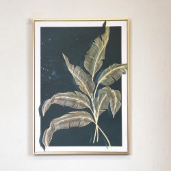 FRAMED CANVAS WITH  FOIL, FERN, DARK  BLUE- GOLD, 50x70x3cm 755-12181