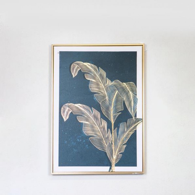 FRAMED CANVAS WITH  FOIL, FERN, DARK  BLUE- GOLD, 50x70x3cm 755-12182