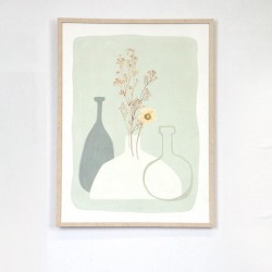 PS FRAMED, PAPER PRINT, VASES, GREEN-WHITE- DARK  GREEN,45x60x3cm 755-12186