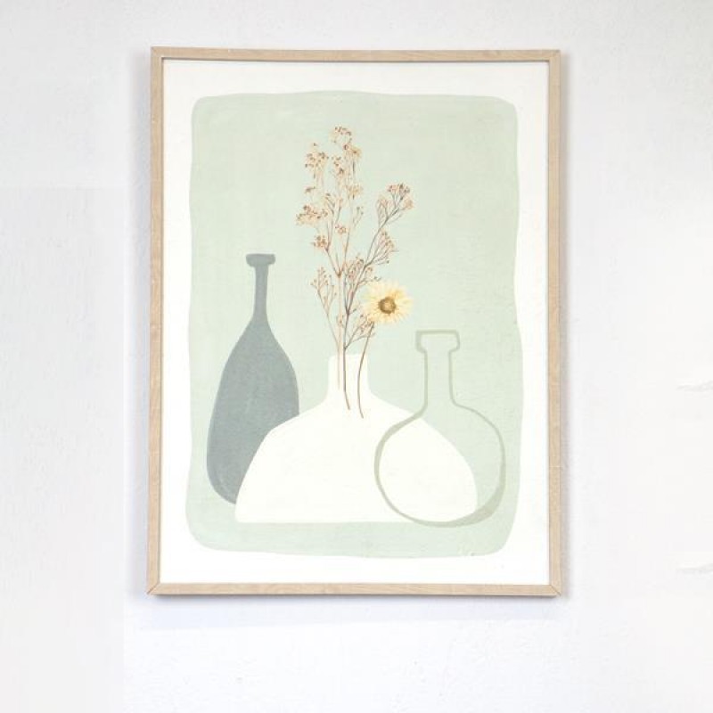 PS FRAMED, PAPER PRINT, VASES, GREEN-WHITE- DARK  GREEN,45x60x3cm 755-12186