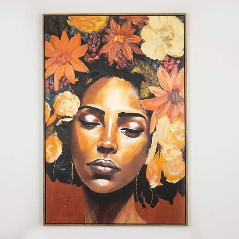 FRAMED CANVAS,WOMANS FACE,  ORANGE-GOLD-BROWN, 82.6x122.6cm 755-12187
