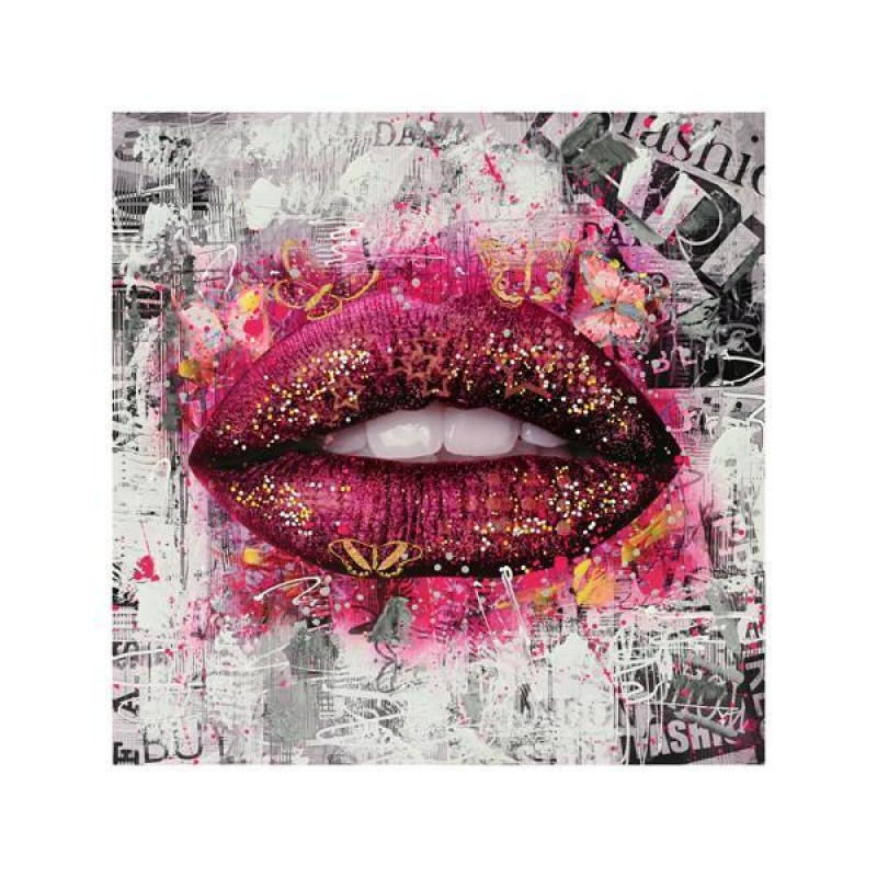 CANVAS, FEMALE LIPS, RED & BLACK, 80x80x2.5cm 755-12192
