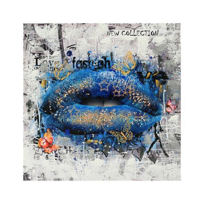 CANVAS, FEMALE LIPS, BLUE & BLACK, 80x80x2.5cm 755-12193