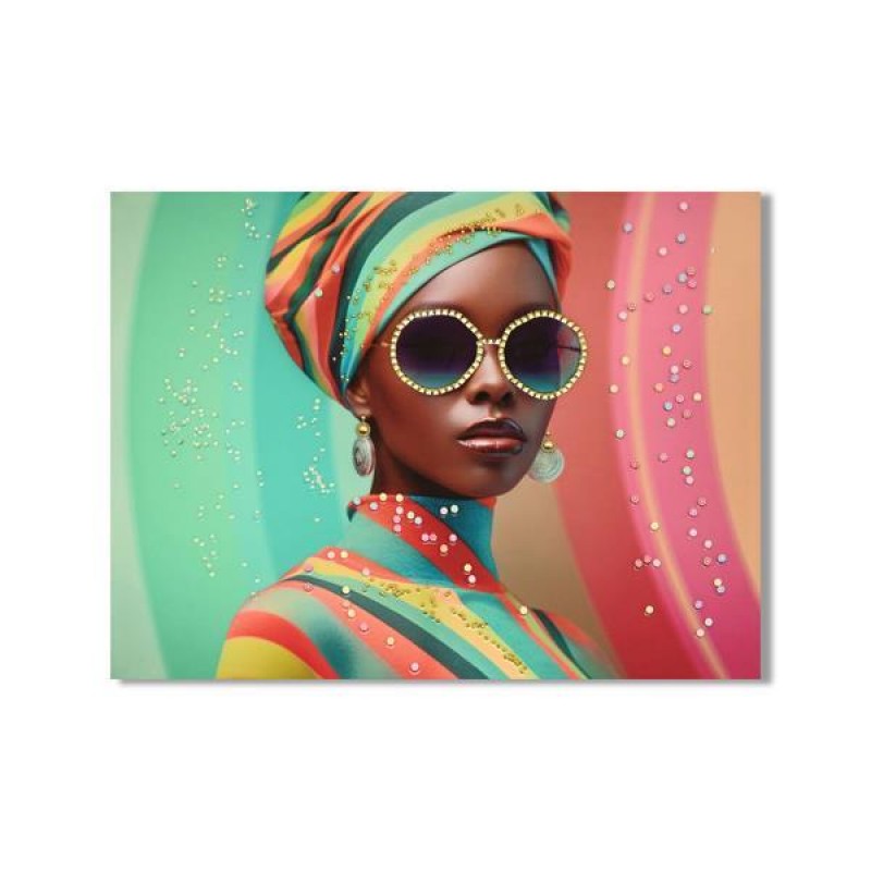 CANVAS, FEMALE WITH GLASSES, PINK-LIGHT GREEN, 60x80x2.5cm 755-12202