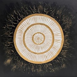 КАНВАС КАРТИНА С КРЪГОВ ДИЗАЙН, ЧЕРНО-ЗЛАТНО-БЯЛО, 80X80X3 СМ