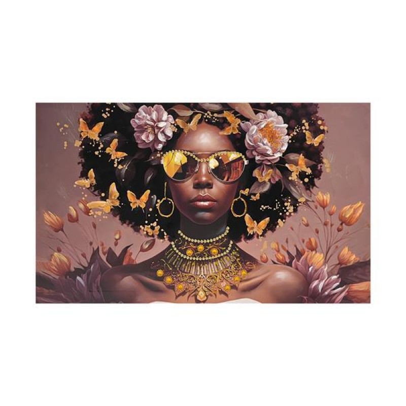 CANVAS PAINTING, WOMAN AND BUTTERFLIES, BROWN-BLACK, 60x100x3cm 755-12218