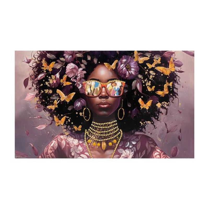 CANVAS PAINTING, WOMAN AND BUTTERFLIES, BROWN-BLACK, 60x100x3cm 755-12219